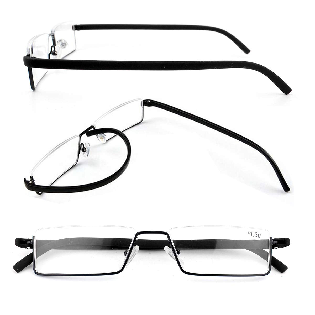 Portable Eyeglasses Semi Rimless Reading Glasses Half Frame with Case Reader