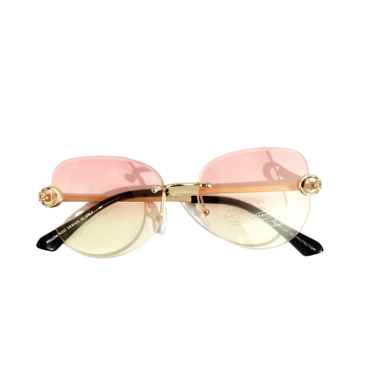 Pink Yellow Gradient Rimless Sunglasses for Women