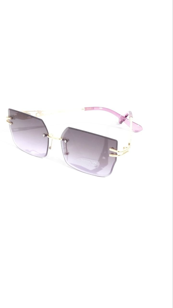 Purple Lens Gold Frame Chic Rimless Sunglasses
