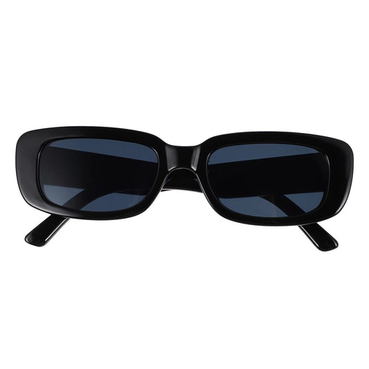 Classic Narrow Rectangle Sunglasses for Men and Women – Glossy Black Frame with Smoke UV-Protected Lenses