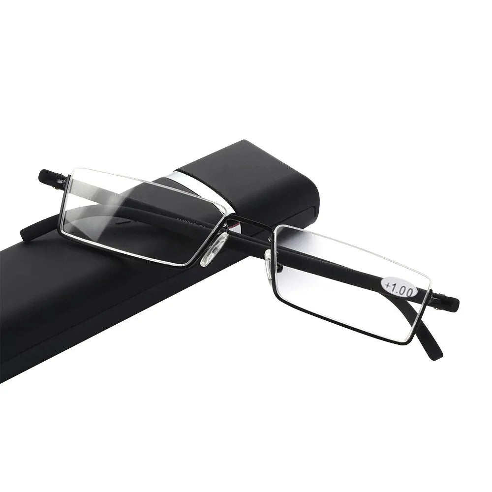 Portable Eyeglasses Semi Rimless Reading Glasses Half Frame with Case Reader