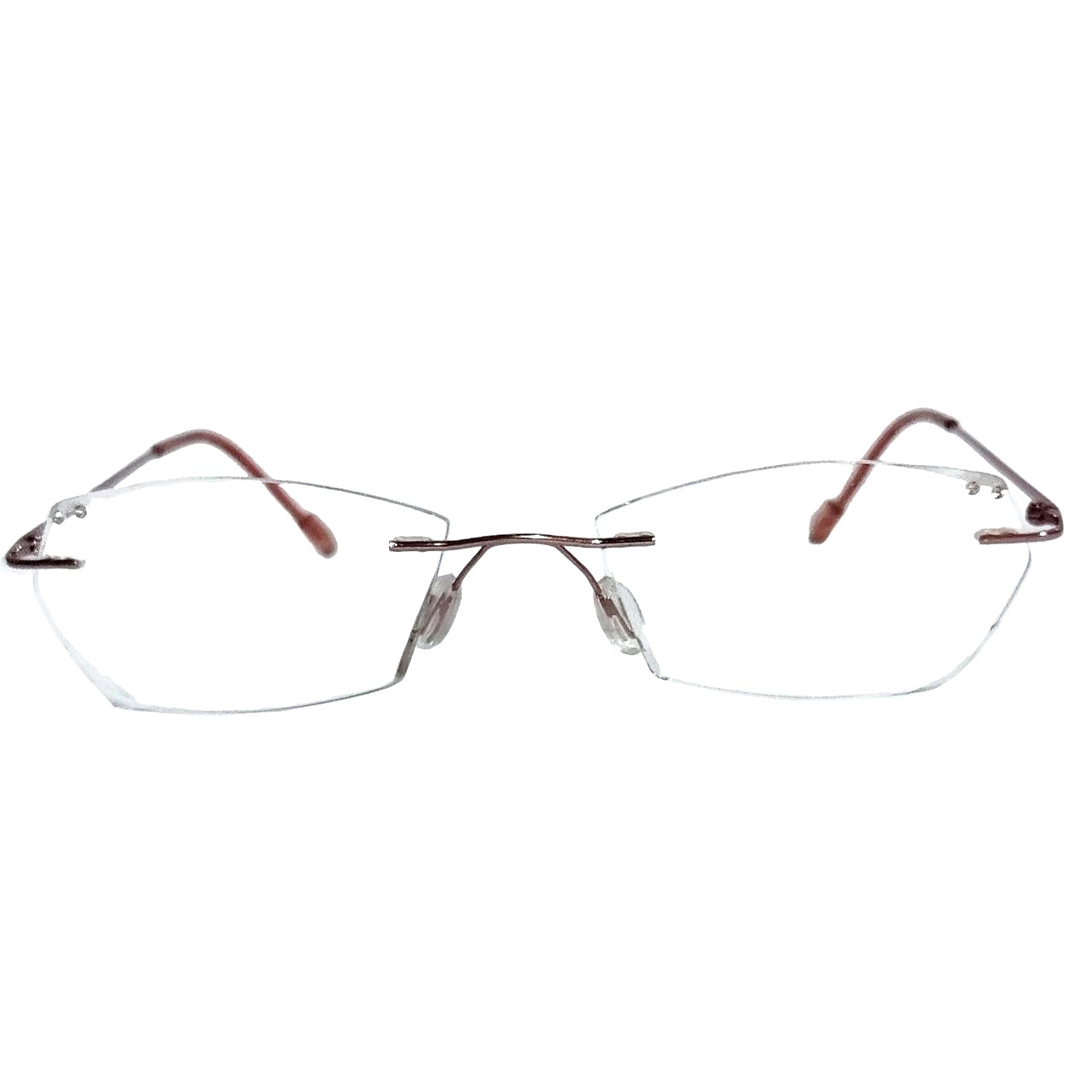 Luxury Pink Rimless Hexagonal Glasses with Design Stone