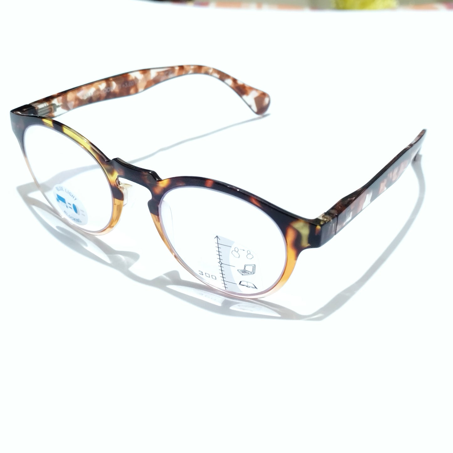 Brown Round Progressive Multifocal Reading Glasses Power +3.00