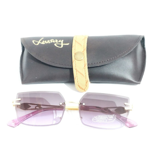 Purple Lens Gold Frame Chic Rimless Sunglasses