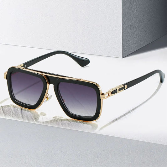 Retro Square Pilot Gold Black Unisex Sunglasses for Men Women