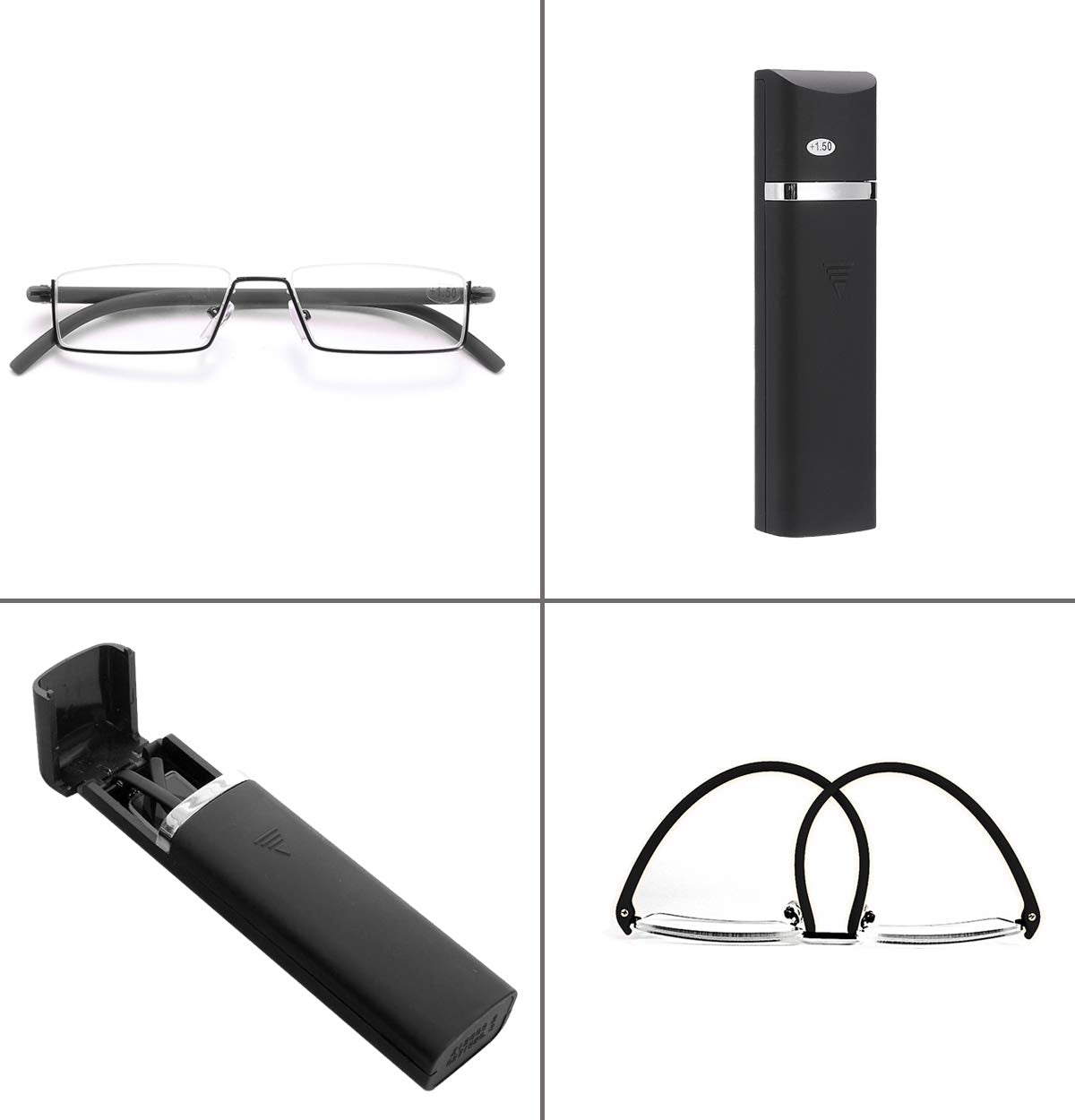 Portable Eyeglasses Semi Rimless Reading Glasses Half Frame with Case Reader