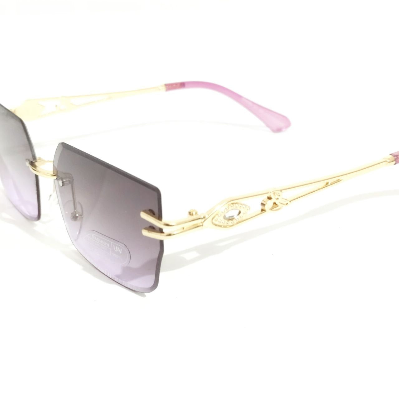 Purple Lens Gold Frame Chic Rimless Sunglasses