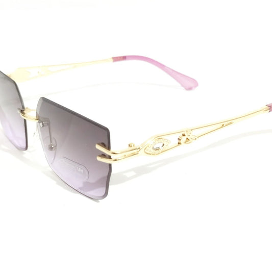 Purple Lens Gold Frame Chic Rimless Sunglasses