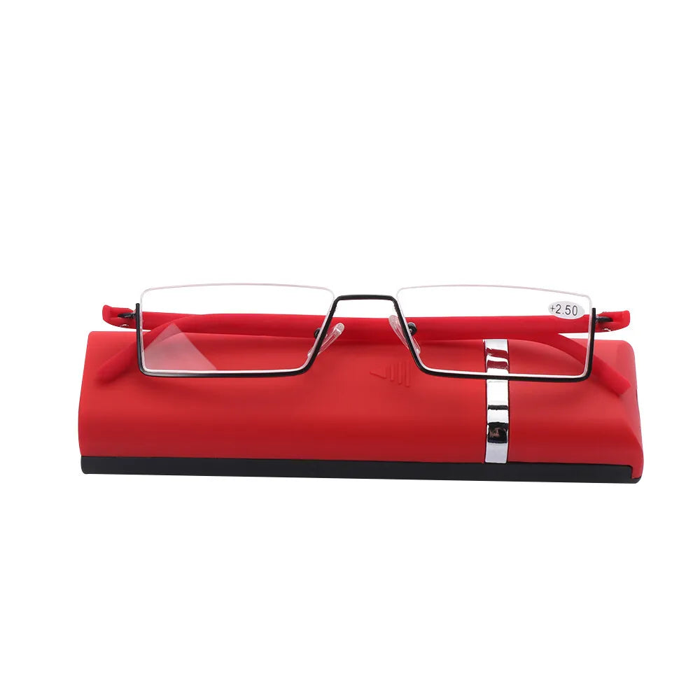 Portable Eyeglasses Semi Rimless Reading Glasses Half Frame with Case Reader