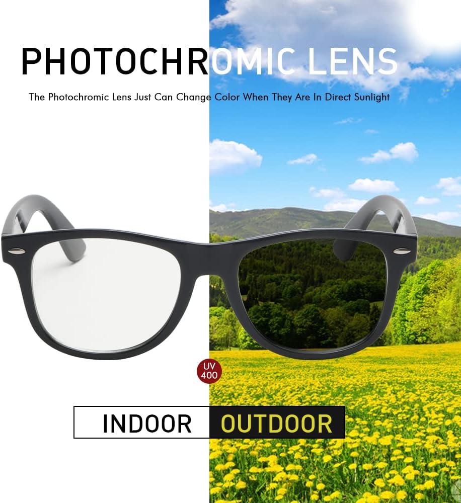 Photochromic Glasses Blue Light Blocking Glasses for Men and Women Day Night Multi-use Eyeglasses