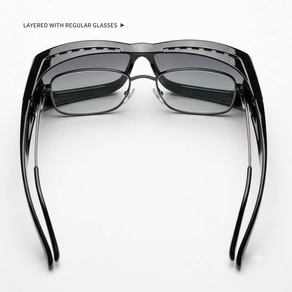Black Polarized Fitover Sunglasses over the specs Spectacles