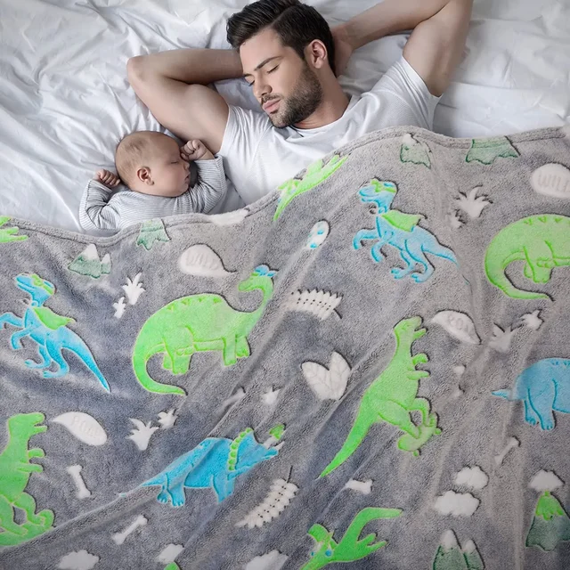 Dinosaur Glow in The Dark Blanket for Kids Flannel Throw