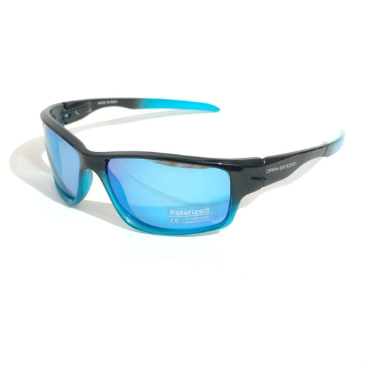Blue Mirror Wraparound Polarized Sunglasses
