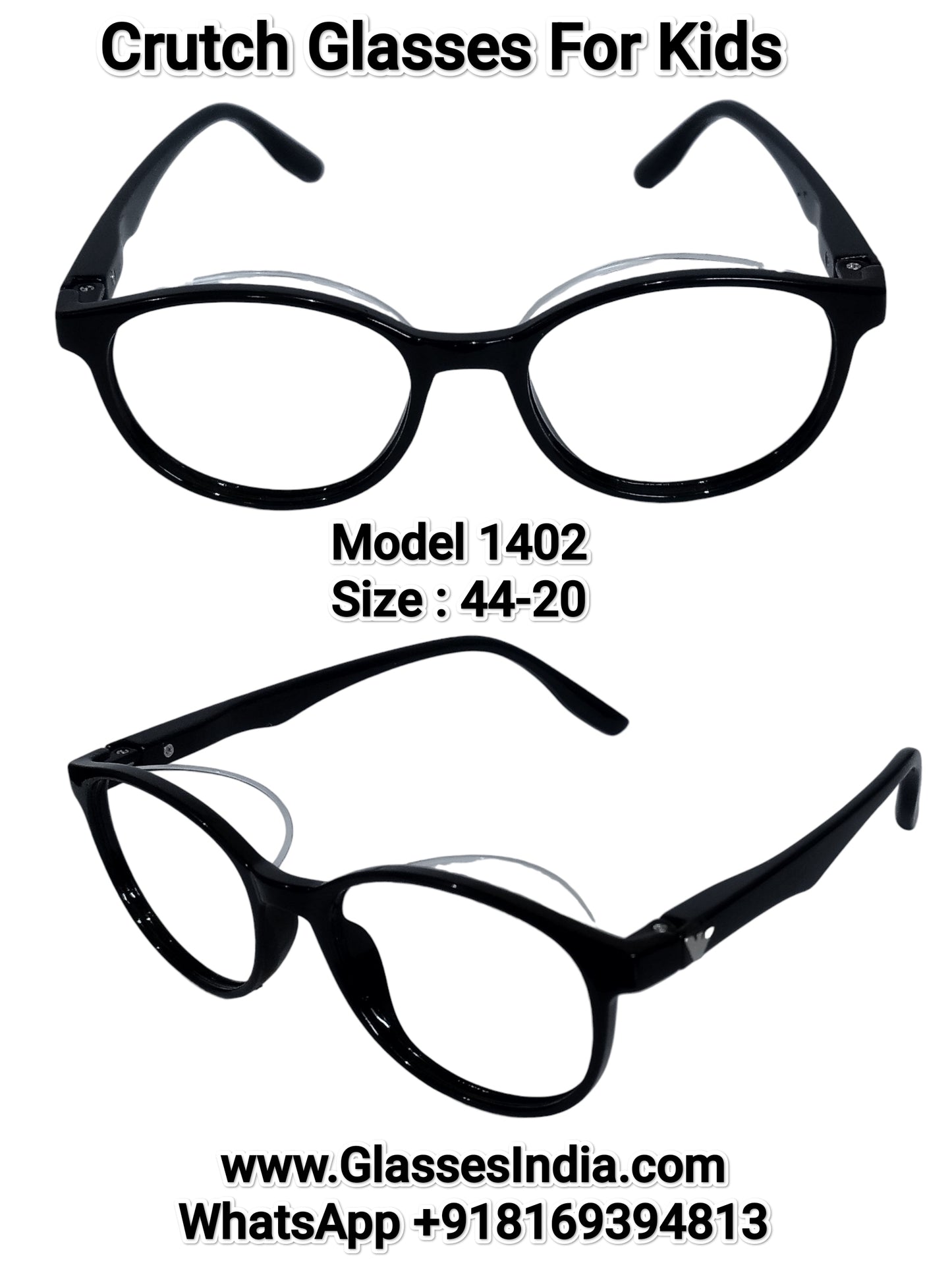 Kids Ptosis Eyewear – Black Round Frame with Nylon Crutch Support | Model 1402