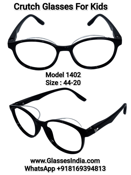 Kids Ptosis Eyewear – Black Round Frame with Nylon Crutch Support | Model 1402