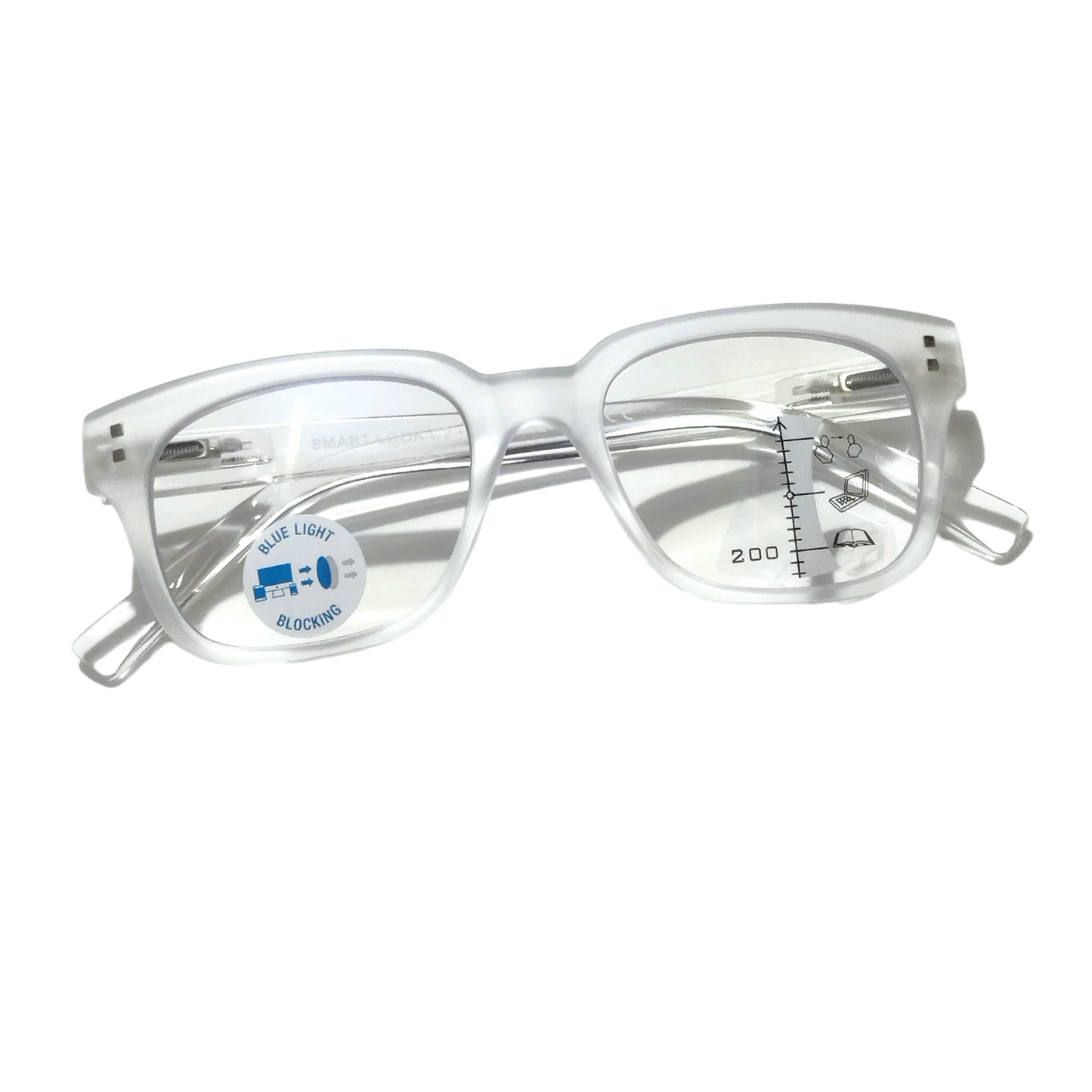Matt White Progressive Multifocal Reading Glasses Power +2.00 Blue Light Blocker Lenses