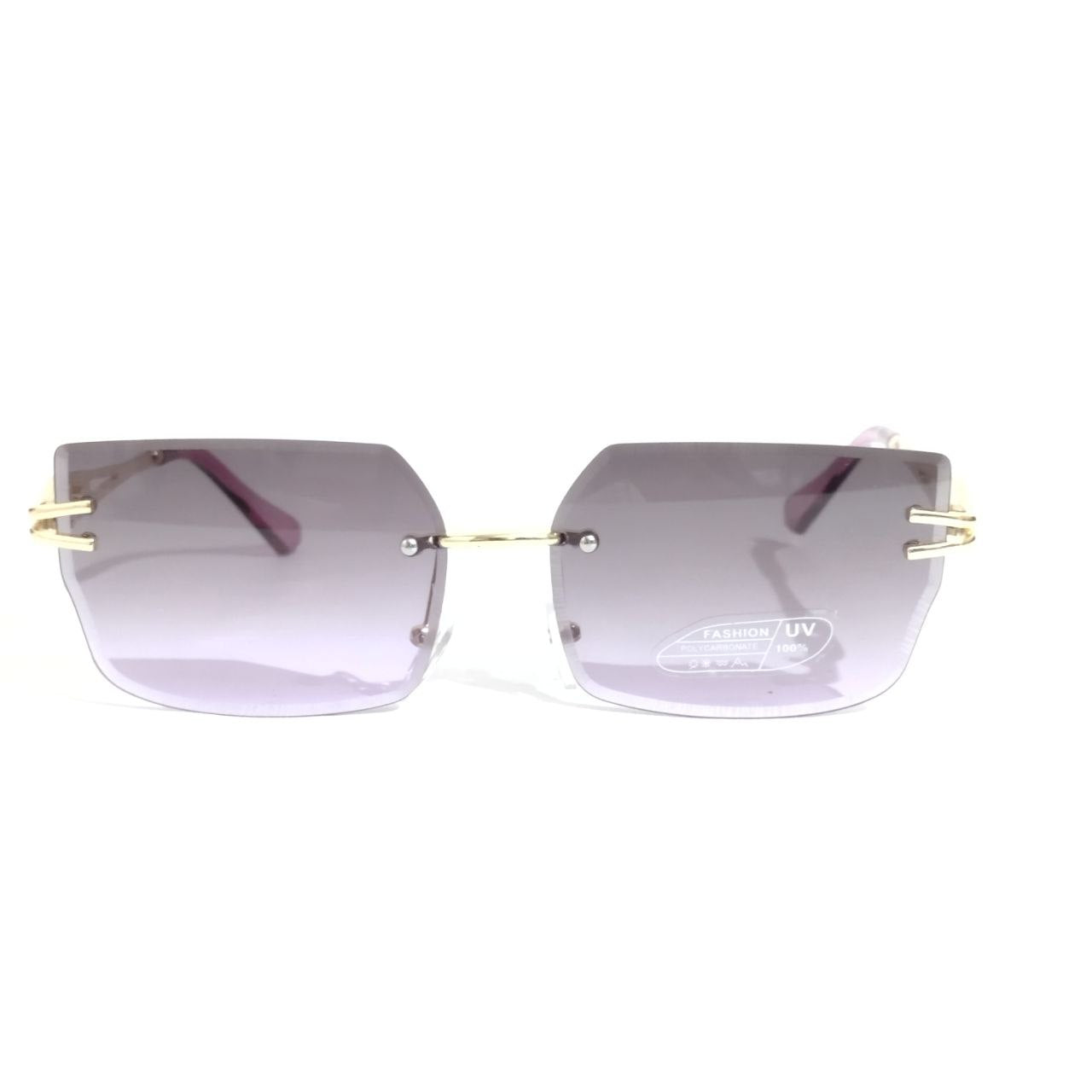 Purple Lens Gold Frame Chic Rimless Sunglasses