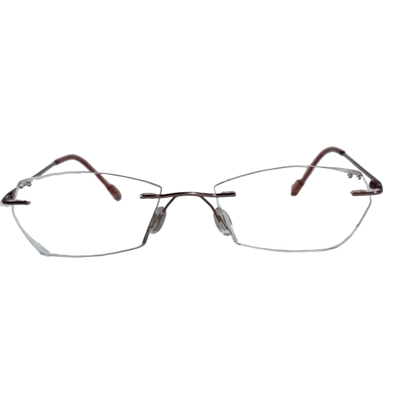 Luxury Pink Rimless Hexagonal Glasses with Design Stone