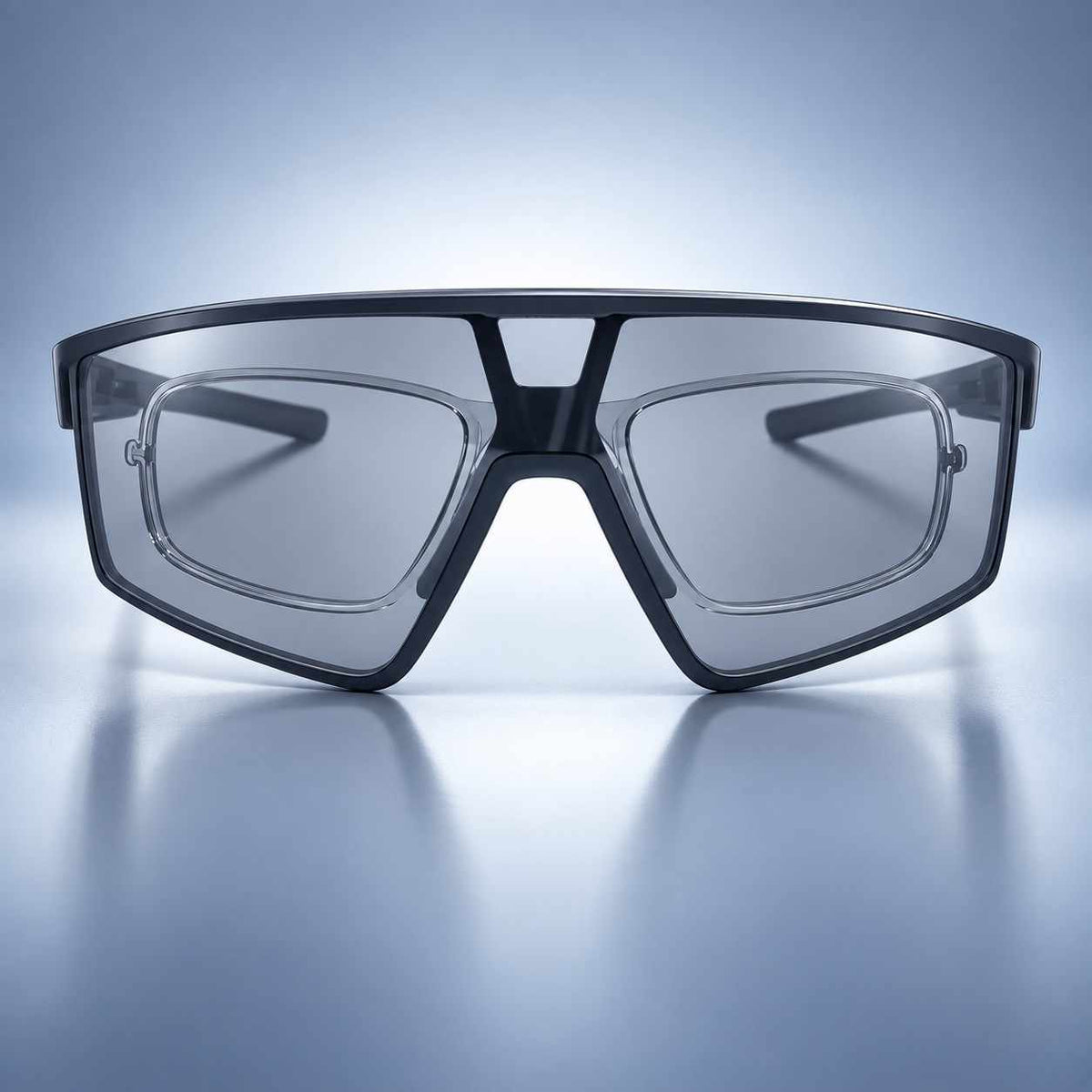 Front view of polarized sports sunglasses with prescription insert