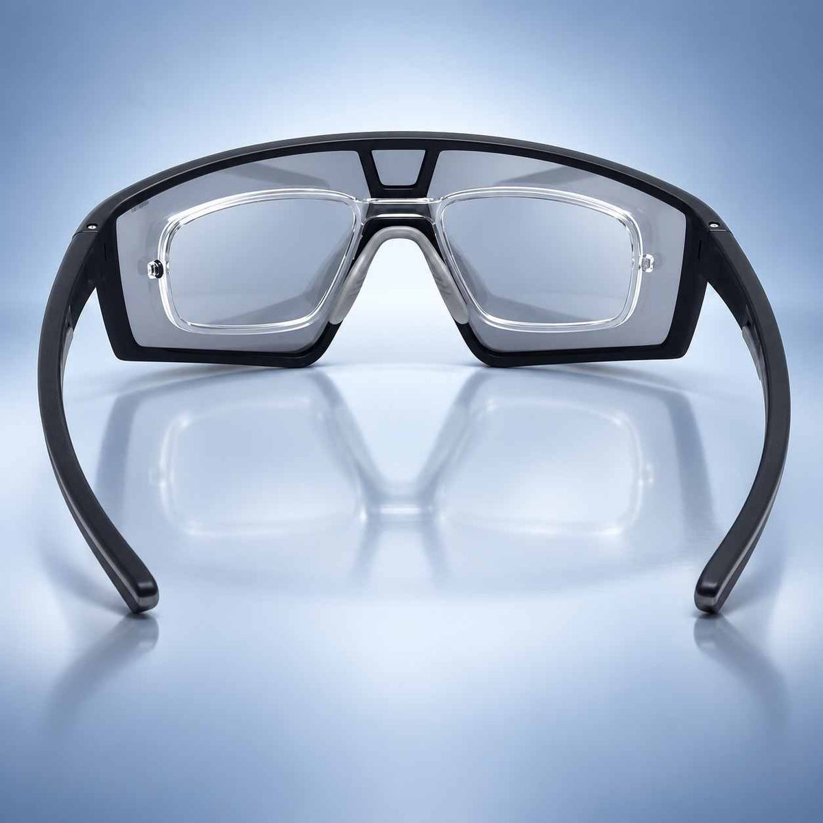 Rear view of sports sunglasses with inner optical insert