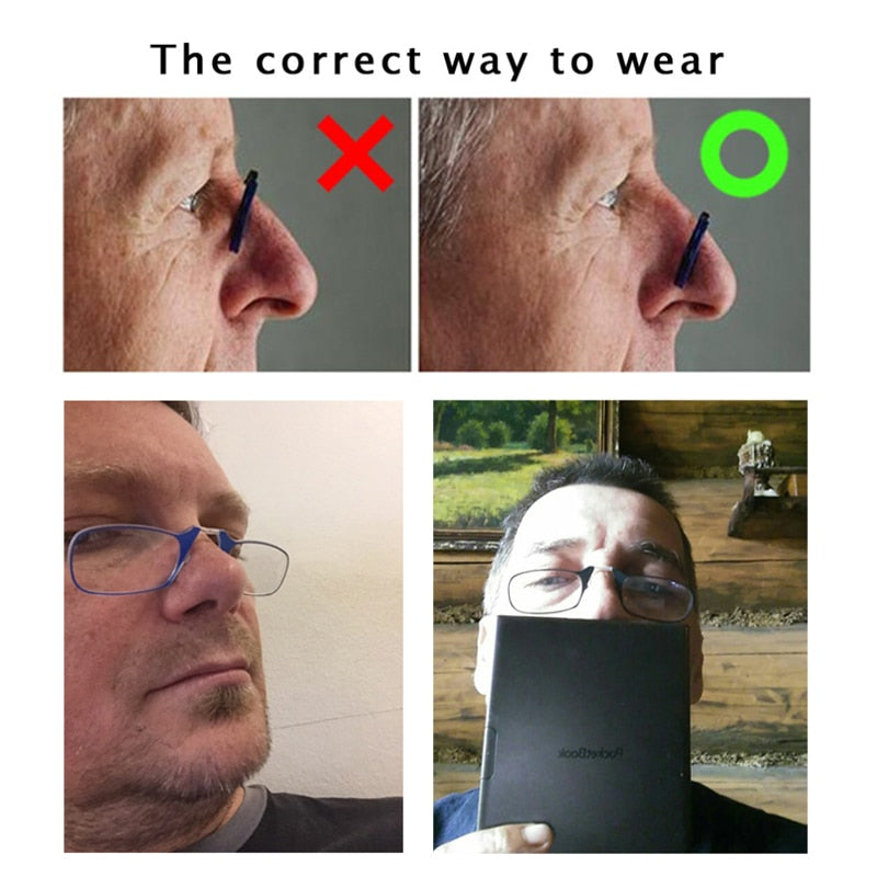 Nose Clip On Thin Foldable Reading Glasses for Men and Women