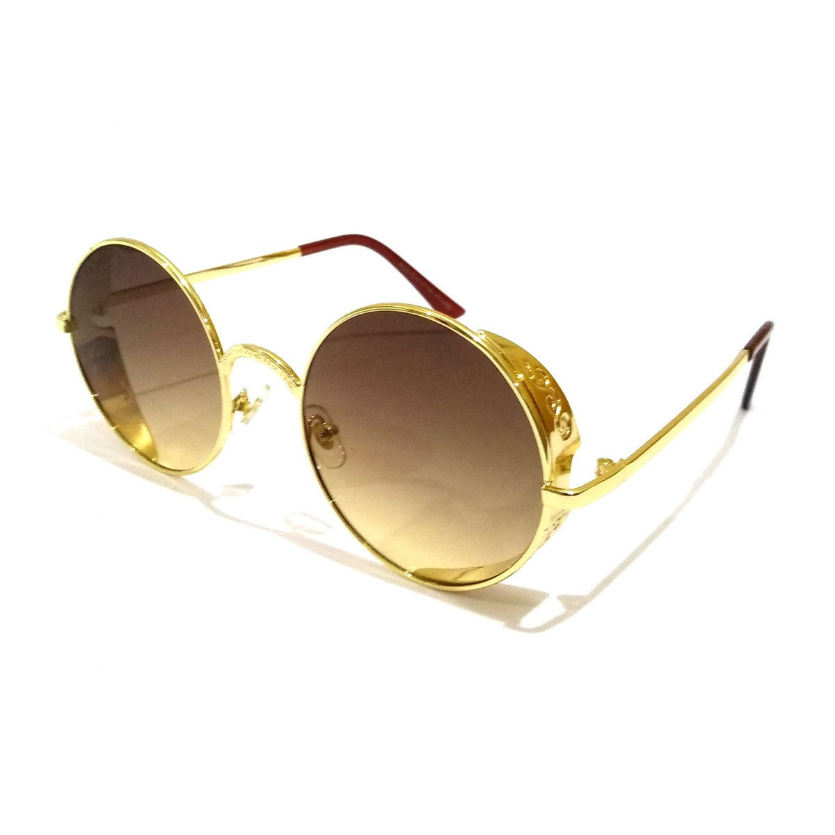 Gold Round Sunglasses Brown Lens