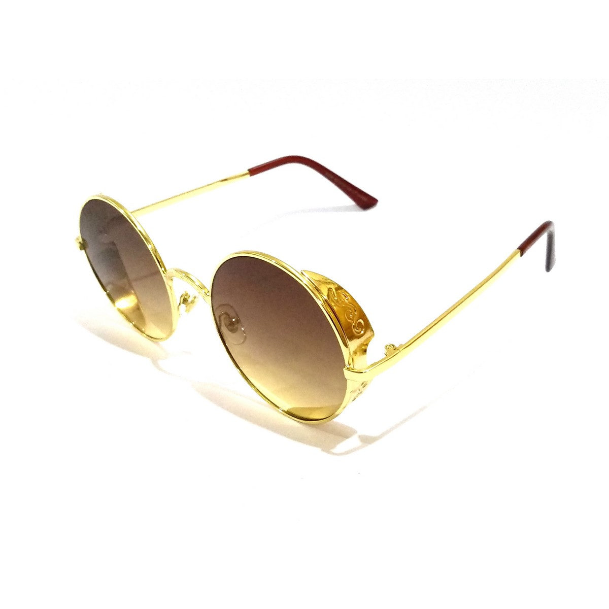 Gold Round Sunglasses Brown Lens