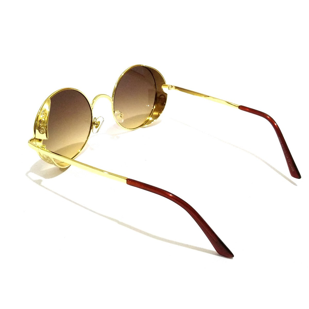 Gold Round Sunglasses Brown Lens