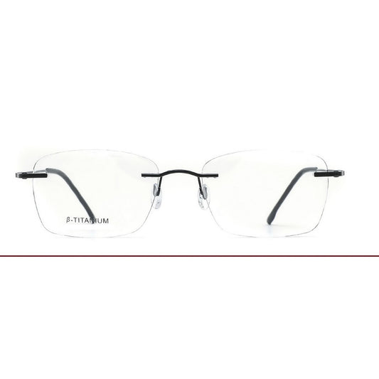 Rimless Glasses Spectacle Frame - Wide Rectangle Shape for Men and Women