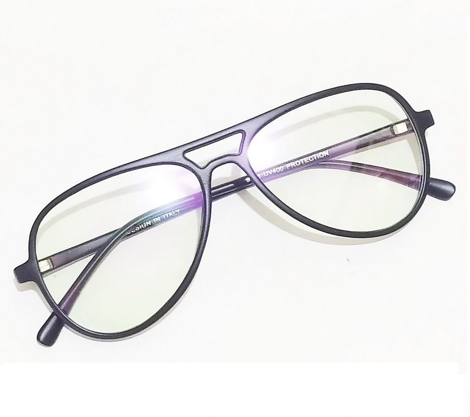 Black Aviator Full Frame Eyeglasses Spectacle Frame with Zero Power Clear Lens