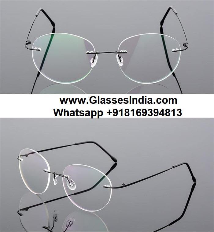 Buy Retro Round Foldable Ultra-light Memory Computer Glasses Blue light Retro Round Rimless Glasses for Men Women - Glasses India Online in India