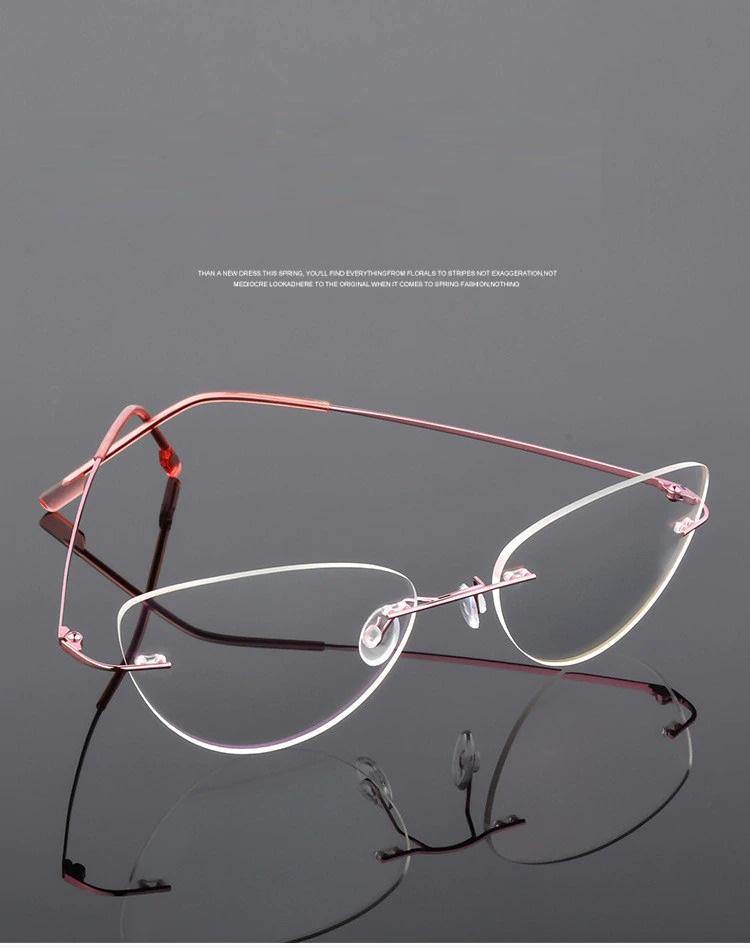 Buy Cat Eye Foldable Ultra-light Memory Computer Glasses Blue light Cat Eye Rimless Glasses for Men Women - Glasses India Online in India