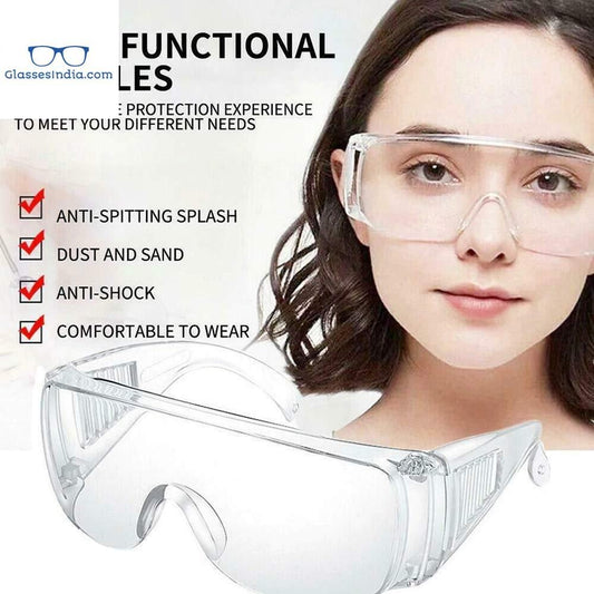 Protective Safety Goggles Clear Lens Wide-Vision Adjustable Chemical Splash Lightweight Protective Eyeglass with Clear Lens for Lab - GlassesIndia