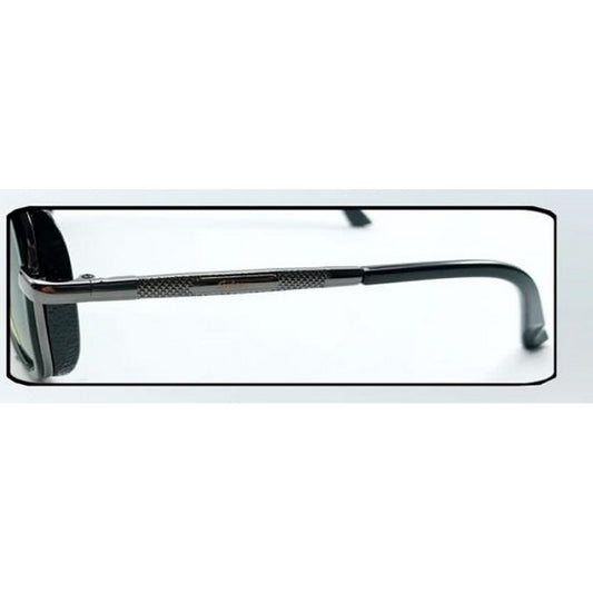 Rectangle Metal Sunglasses with G15 Glass Lens - Black Frame, Black Front