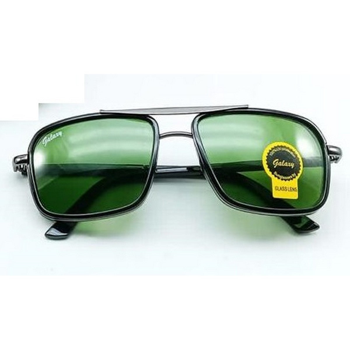 Rectangle Metal Sunglasses with G15 Glass Lens - Black Frame, Black Front
