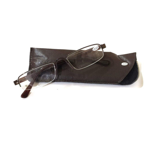 Brown Unisex Semi Rimless Half Frame Rectangle Reading Glasses For Men Women Fashion Readers with Fixed Pads and UV Protection - GlassesIndia