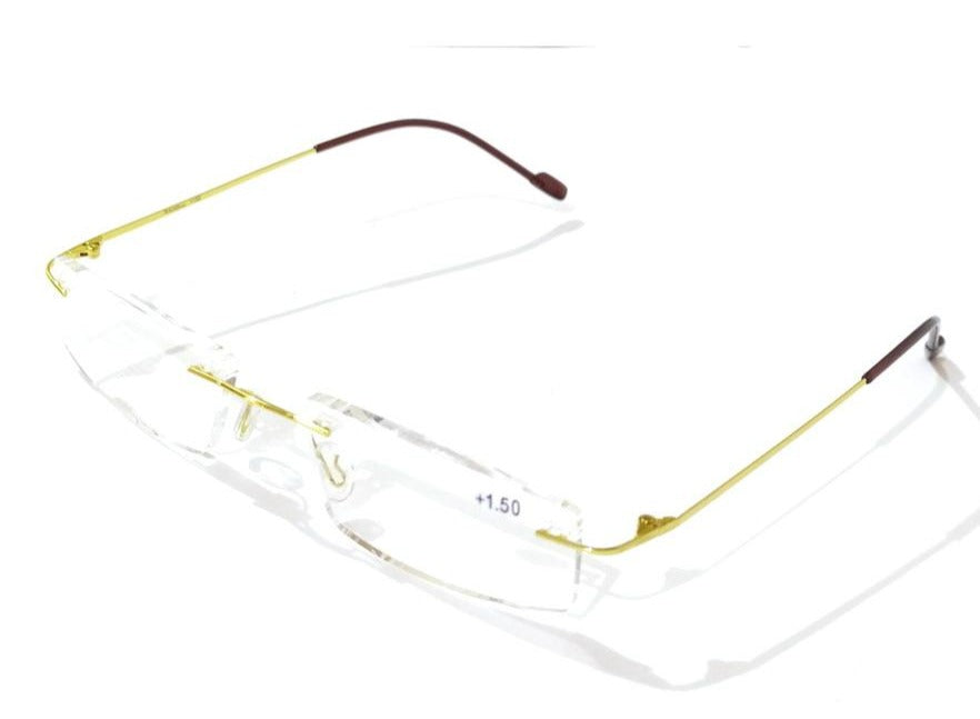 Gold Unisex Lightweight Rimless Frameless Rectangle Reading Glasses For Men Women Fashion Readers Reading Glasses - GlassesIndia