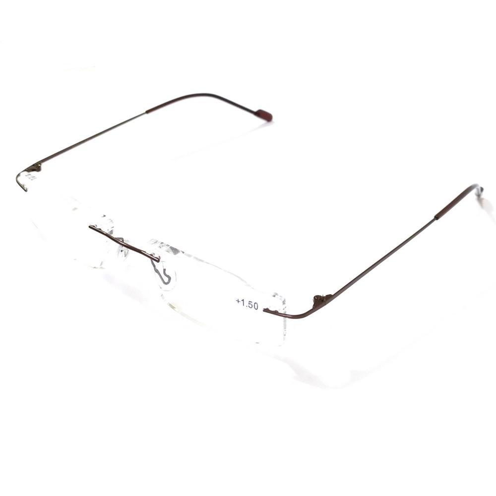 Brown Unisex Lightweight Rimless Frameless Rectangle Reading Glasses For Men Women Fashion Readers Reading Glasses - GlassesIndia