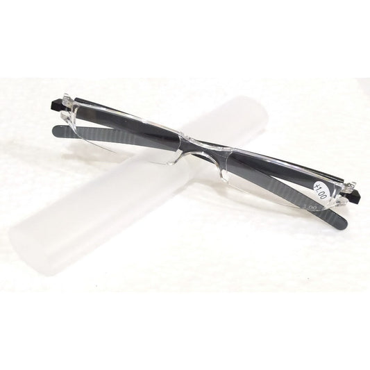 Crystal Compact Slim Pen Tube Rimless Reading Glasses
