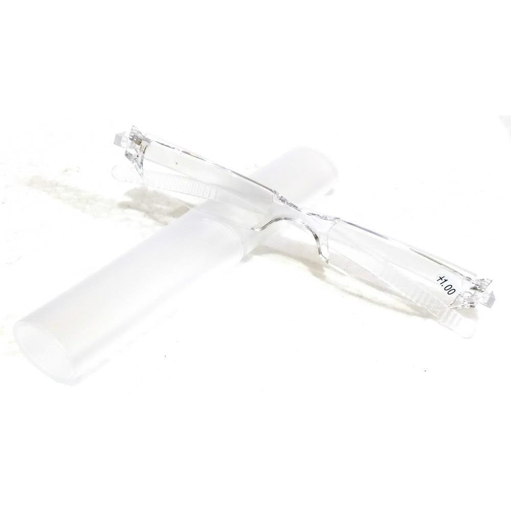 Clear Crystal Compact Slim Pen Tube Rimless Reading Glasses