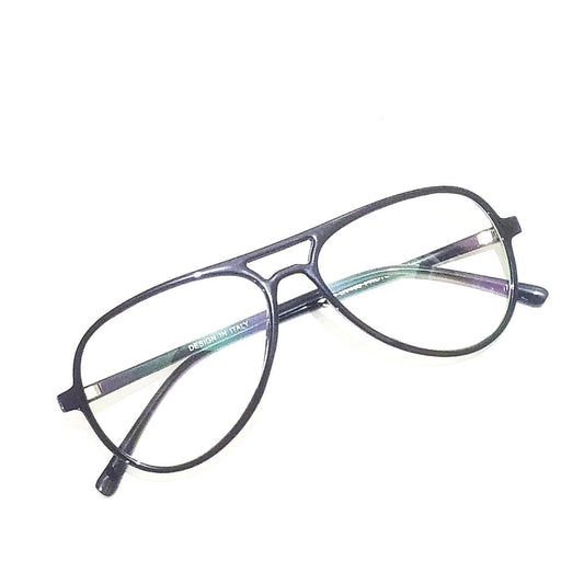 Matt Black Aviator Full Frame Eyeglasses Spectacle Frame with Zero Power Clear Lens