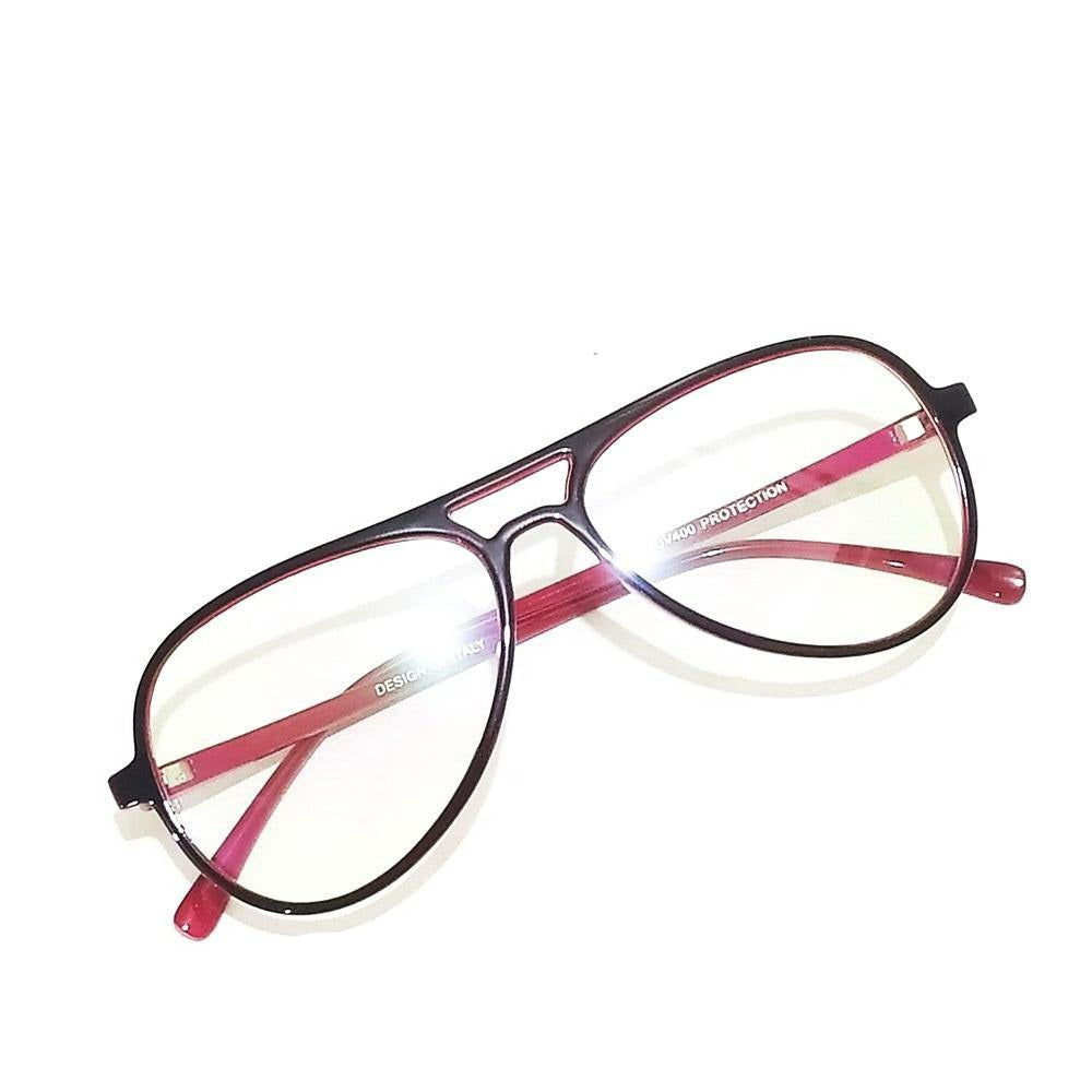 Buy Black Red Aviator Full Frame Eyeglasses Spectacle Frame with Zero Power Clear Lens - Glasses India Online in India