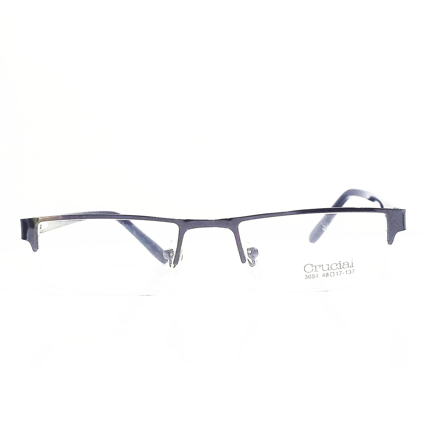Grey Metal Supra Half Rim Spectacle Frame Glasses For Women and Men
