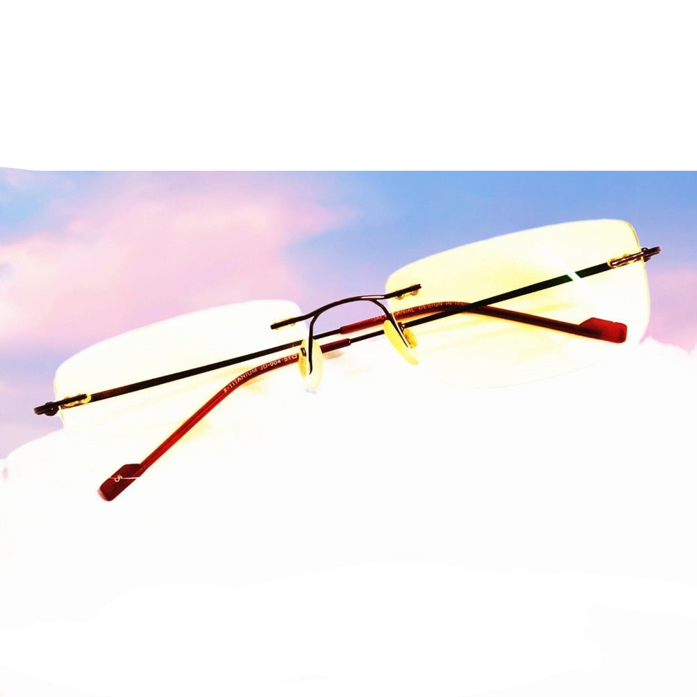 Buy Golden Tinted Rimless Computer Glasses with Anti Glare Glasses - Glasses India Online in India