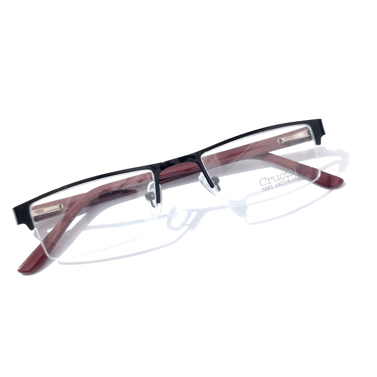 Rectangle Half Frame Supra Spectacle Frame with Black Front and Reddish Brown Temples
