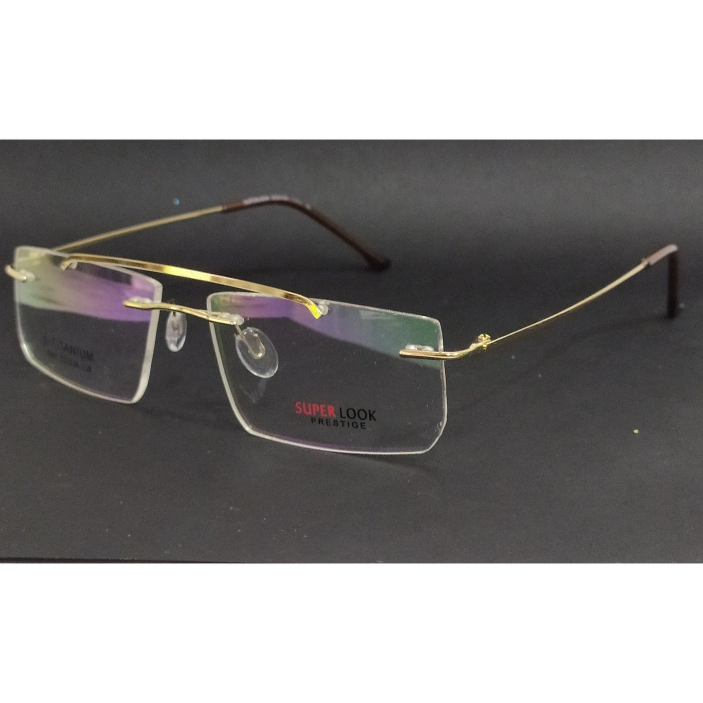 Gold Rectangle Rimless Glasses Frameless Specs with Blue Light Filter Lenses