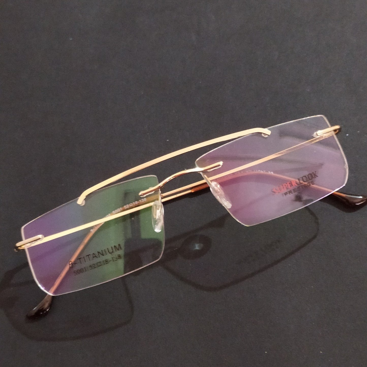 Gold Rectangle Rimless Glasses Frameless Specs with Blue Light Filter Lenses