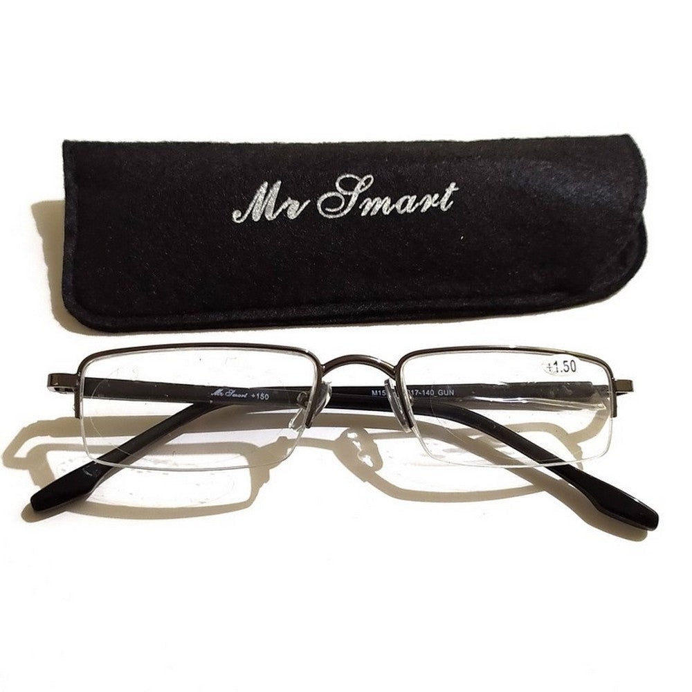Mr Smart Grey Unisex Semi Rimless Half Frame Rectangle Reading Glasses For Men Fashion Readers