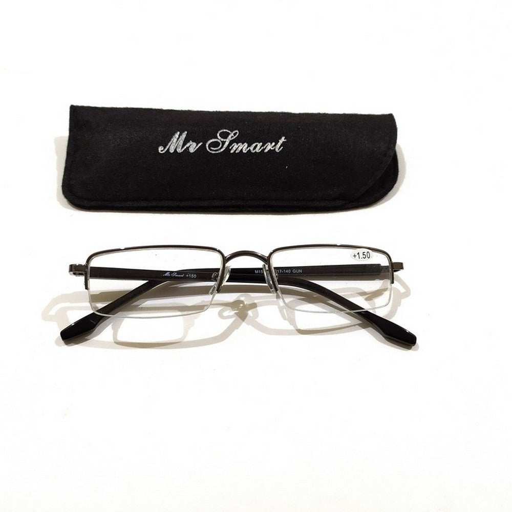 Mr Smart Grey Unisex Semi Rimless Half Frame Rectangle Reading Glasses For Men Fashion Readers - Glasses India Online