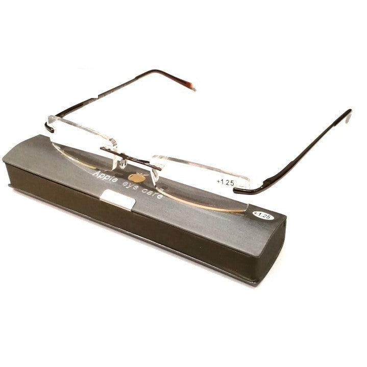 Premium Crystal Slim Rimless Reading Glasses Gold Frame Power +1.00